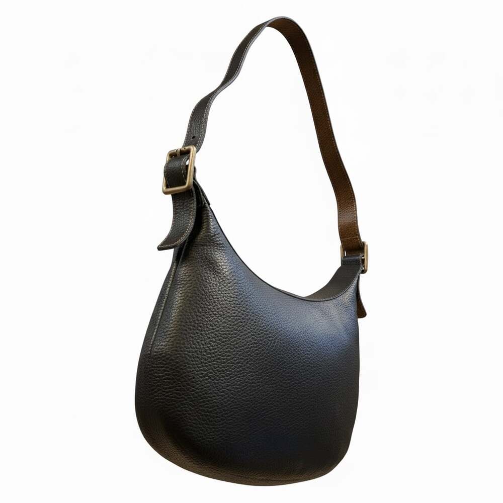 Roots Black Pebble Leather Village Hobo Shoulder Bag